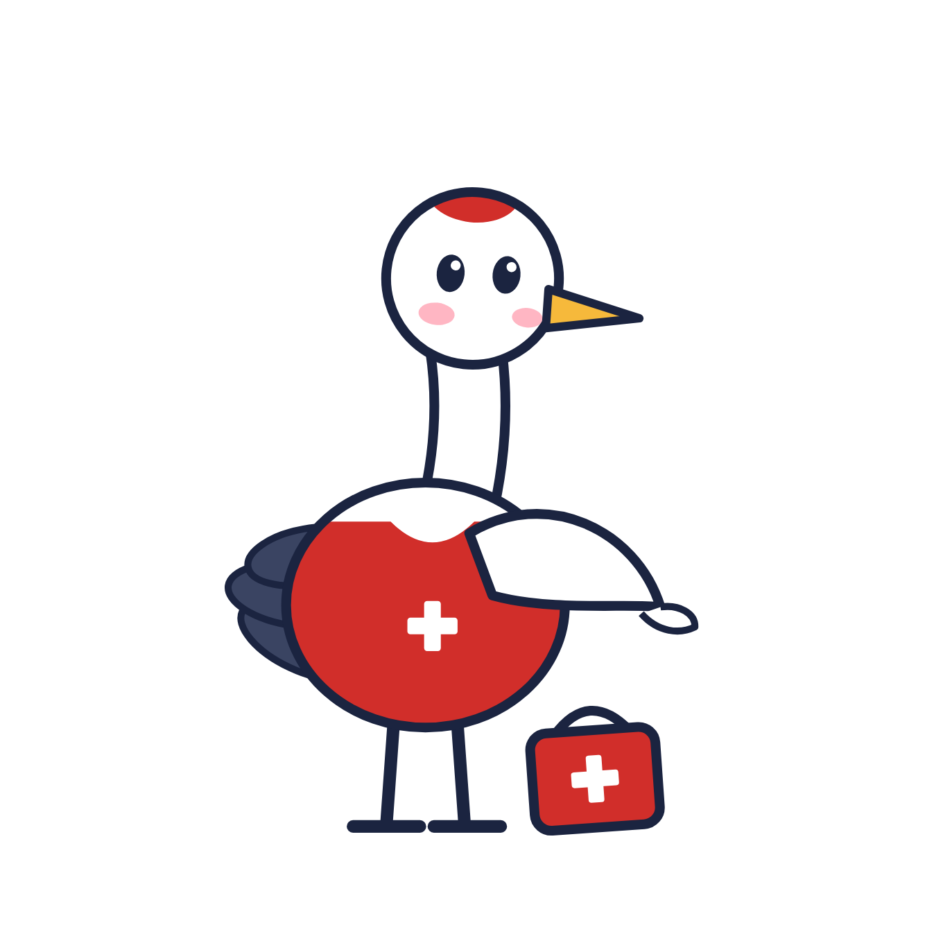 Plume, la grue mascotte de la section Kids, avec sa trousse de secours